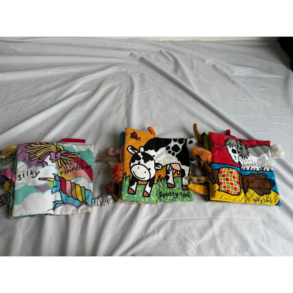 Jellycat Soft Activity Book Bundle Unicorn Farm Puppy Tails Sensory Cloth Toys - Picture 6 of 6